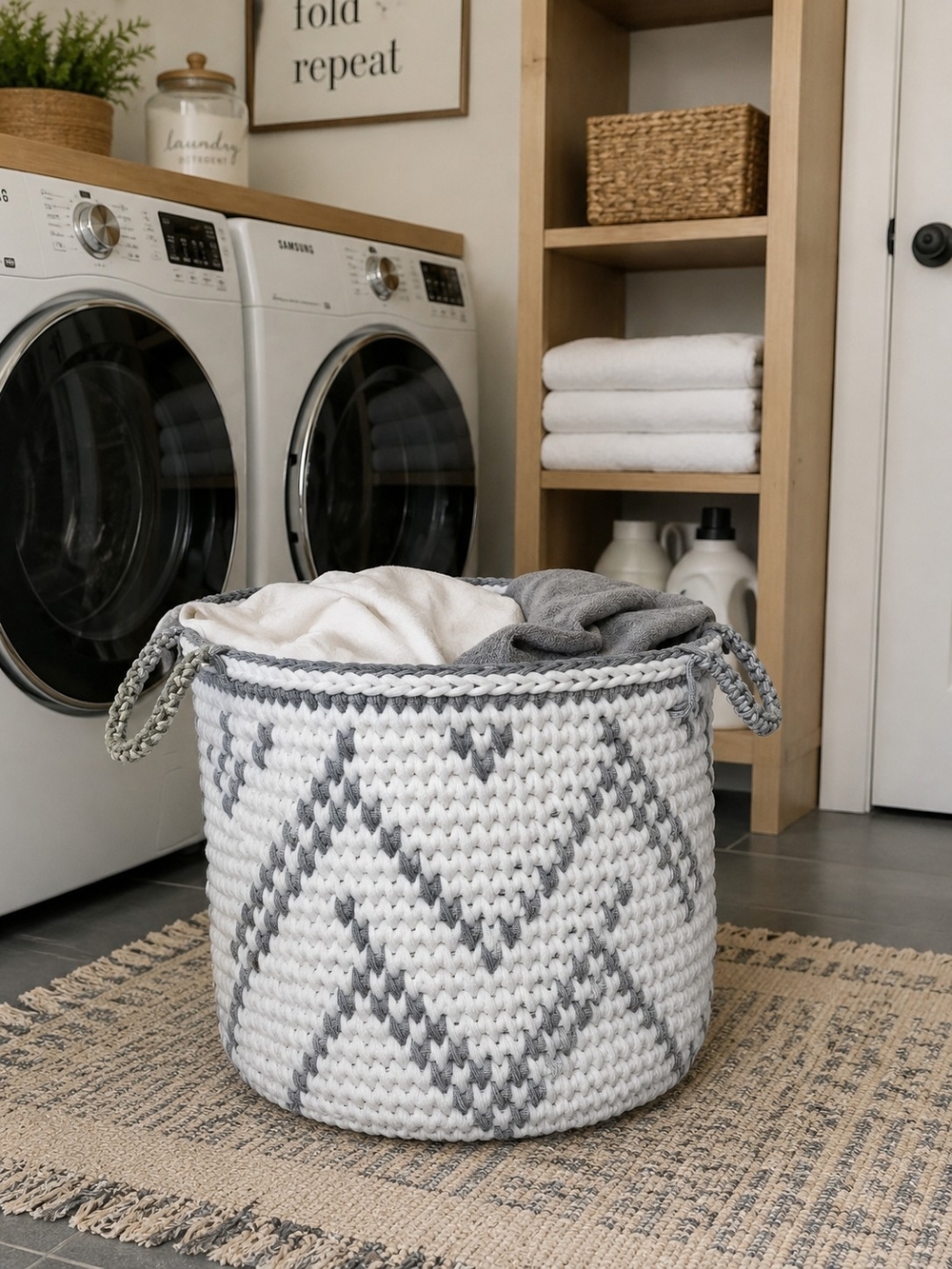 Handwoven Gray & White Cotton Storage Basket - Home Accents